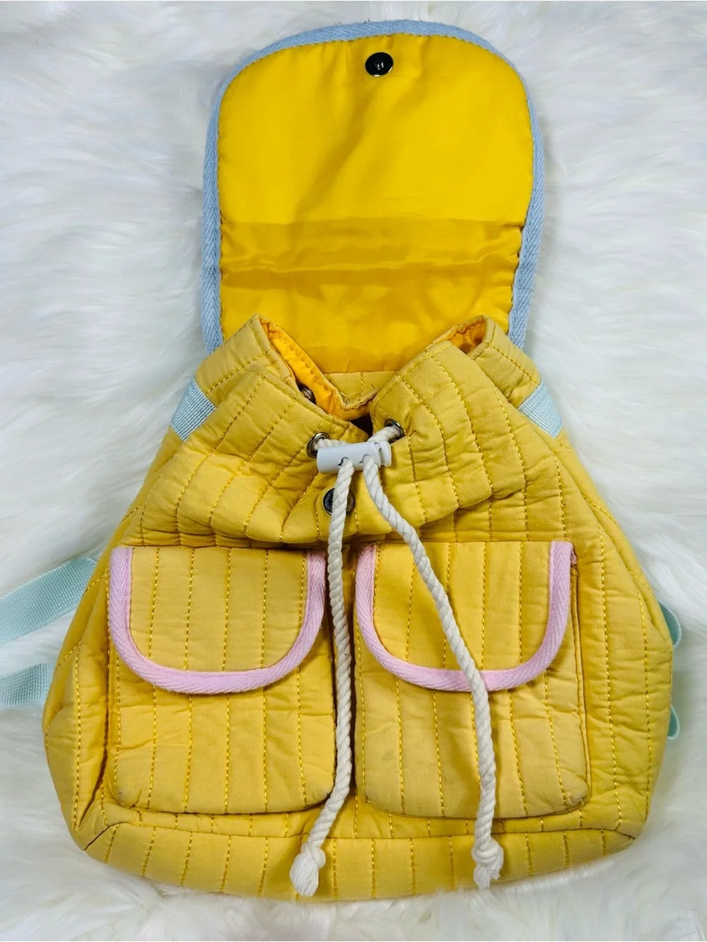 Kids Quilted Yellow Backpack with Pastel Trim